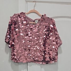 A New Day Shimmering Pink Sequin Crop Top
